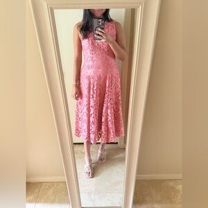 Mestiza Chic Pink Floral Lace Midi Dress